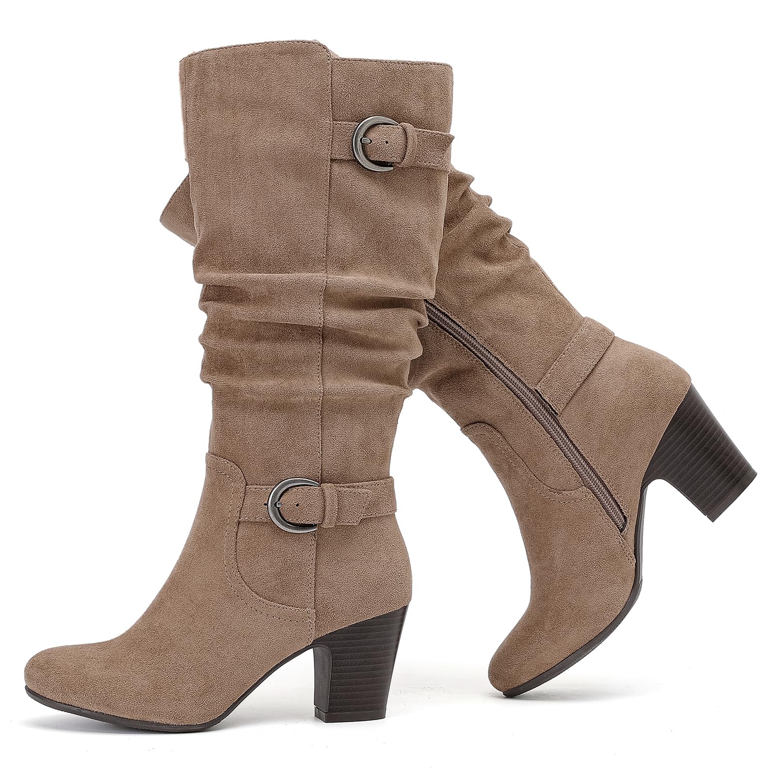 Women's Slouchy Knee High Boots with Chunky Heel, Pointed Toe, Comfortable and Fashionable Fall Winter Boots for Women.
